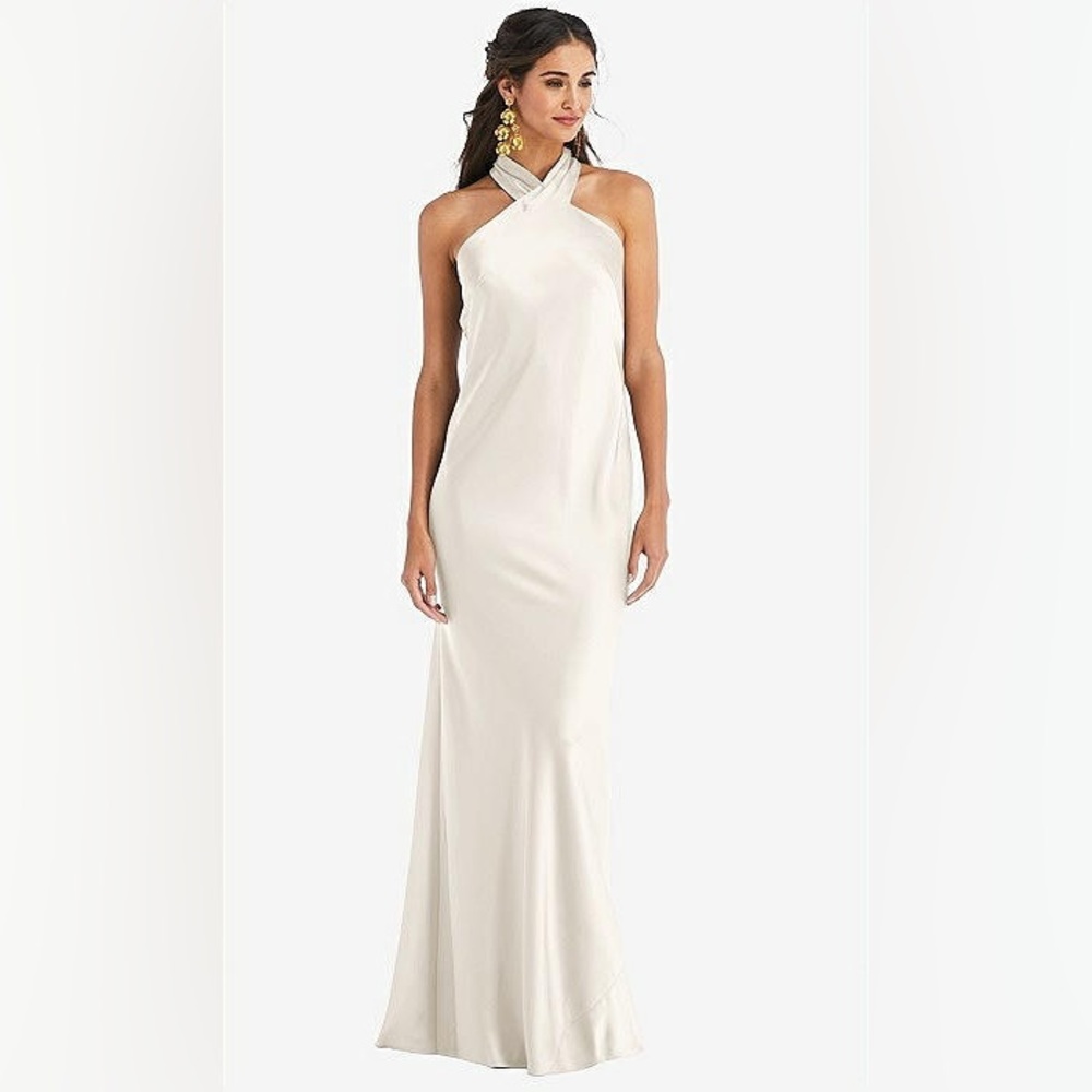 Lovely Bridal DRAPED TWIST HALTER TIE-BACK TRUMPET GOWN IN IVORY Dress